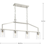 Progress Lighting Goodwin 4-Light Brushed Nickel Farmhouse Clear Glass Linear Large Hanging Kitchen Island Light
