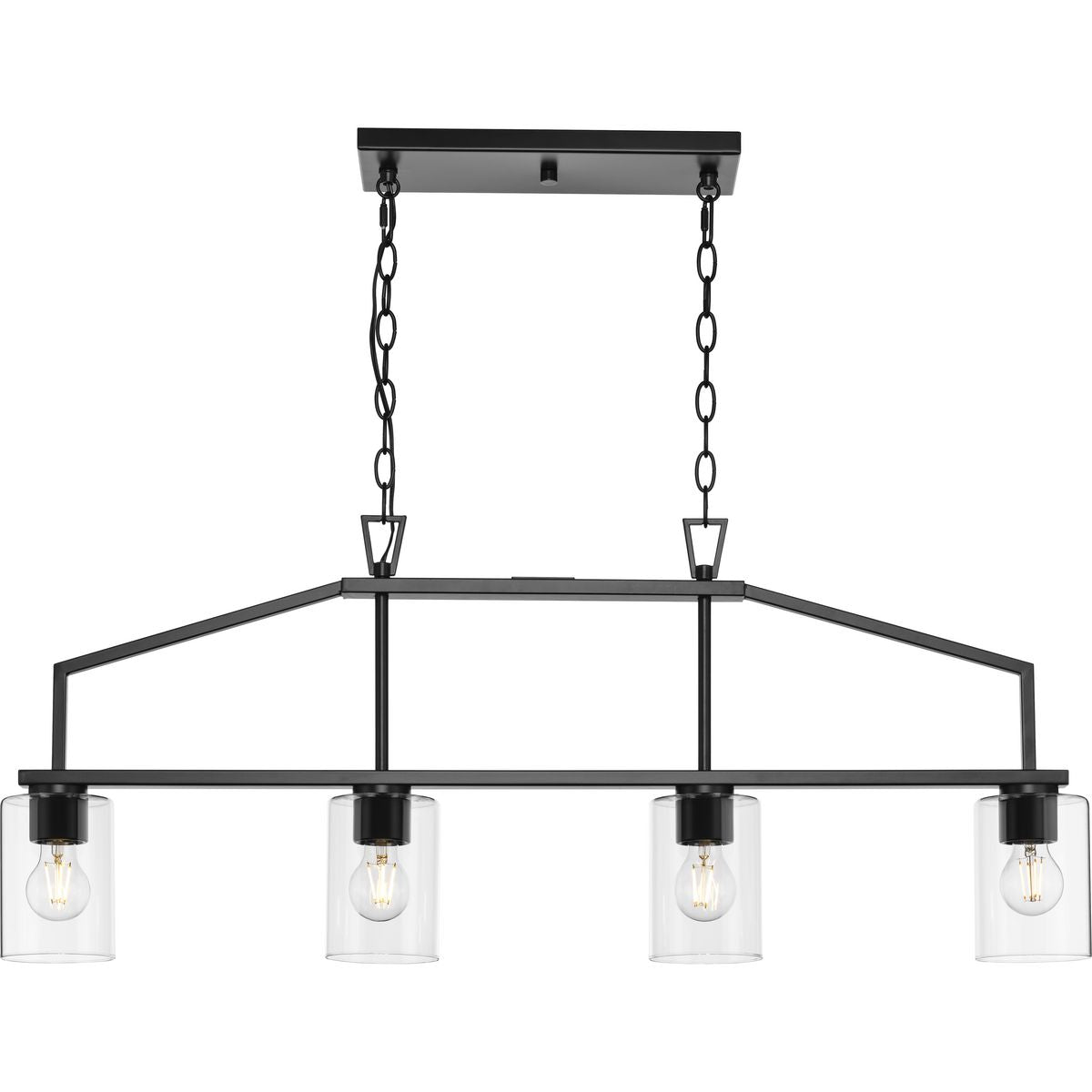 Progress Lighting Goodwin 4-Light Matte Black Farmhouse Clear Glass Linear Large Hanging Kitchen Island Light