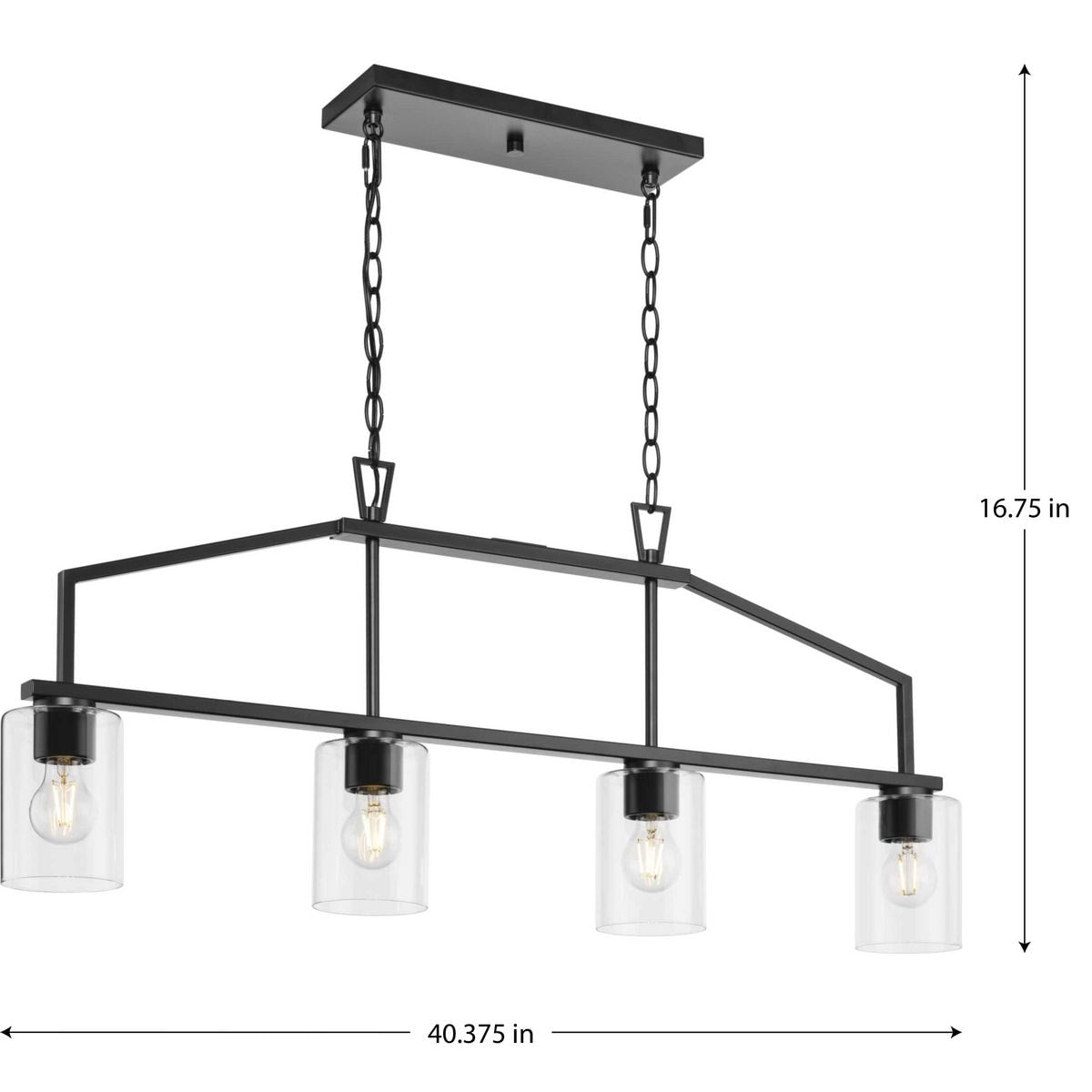 Progress Lighting Goodwin 4-Light Matte Black Farmhouse Clear Glass Linear Large Hanging Kitchen Island Light