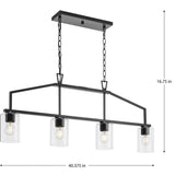 Progress Lighting Goodwin 4-Light Matte Black Farmhouse Clear Glass Linear Large Hanging Kitchen Island Light
