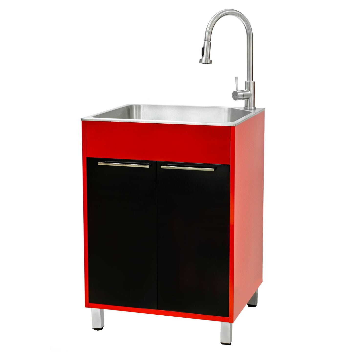 Presenza Brushed Steel Drop-In Utility Tub with Cabinet and Faucet