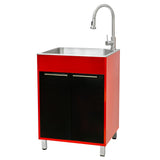 Presenza Brushed Steel Drop-In Utility Tub with Cabinet and Faucet