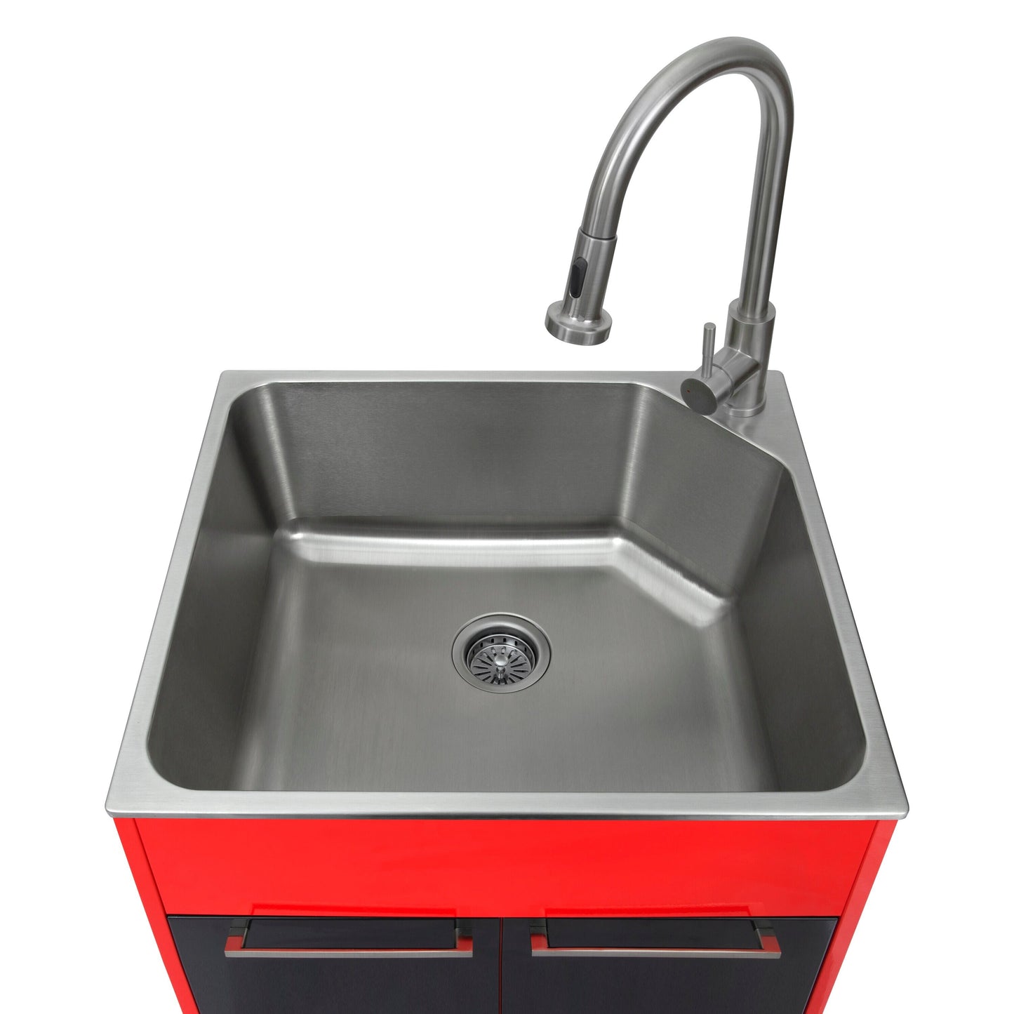 Presenza Brushed Steel Drop-In Utility Tub with Cabinet and Faucet