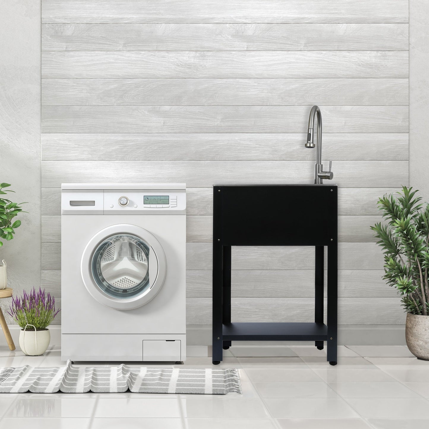 Presenza 24.1-in Brushed Steel Drop-In Utility Tub with Faucet