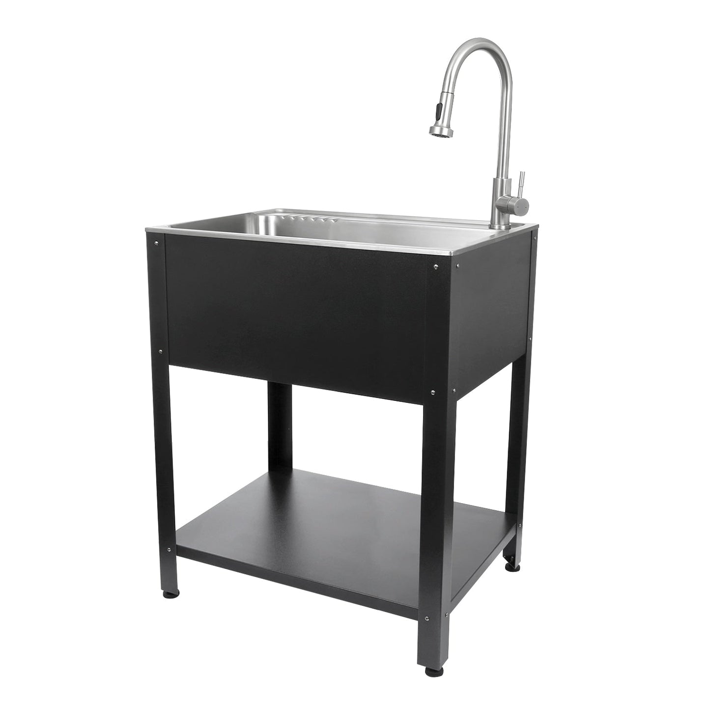 Presenza Brushed Steel Drop-In Utility Tub with Faucet 28x22-Inch