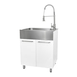 Presenza Brushed Steel Utility Tub with Faucet and Cabinet