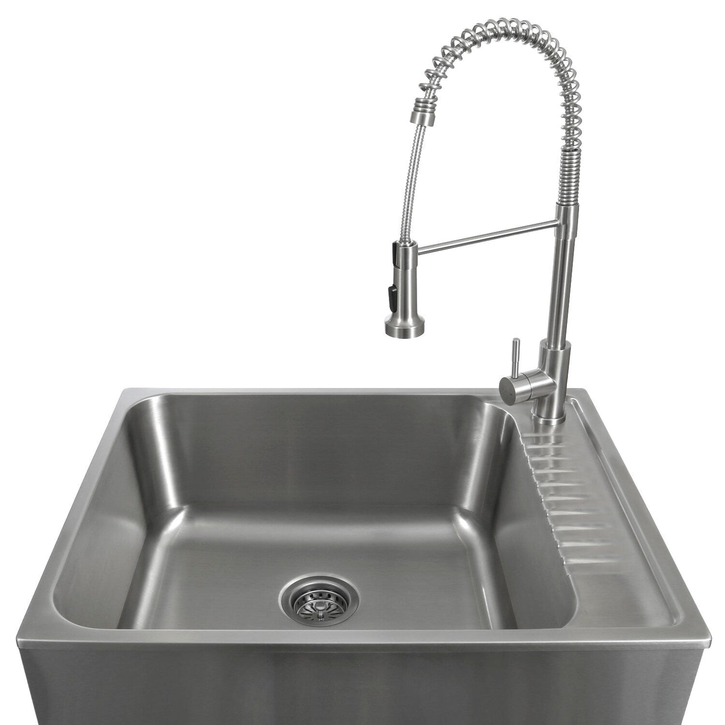 Presenza Brushed Steel Utility Tub with Faucet and Cabinet