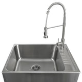Presenza Brushed Steel Utility Tub with Faucet and Cabinet
