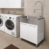 Presenza Brushed Steel Utility Tub with Faucet and Cabinet