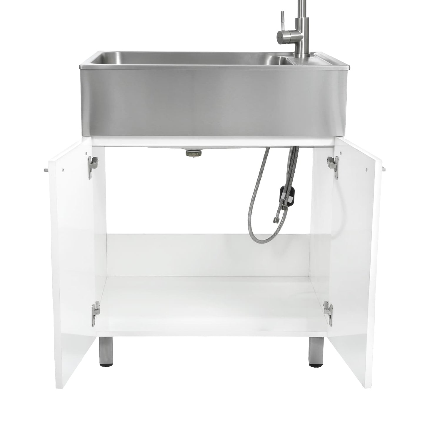 Presenza Brushed Steel Utility Tub with Faucet and Cabinet
