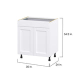 Hugo&Borg Rosemont 30-in W x 34.5-in H x 24-in D Glacier White 1-Drawer Base Fully Assembled Cabinet (Flat Panel Shaker Style)