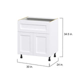 Hugo&Borg Rosemont 30-in W x 34.5-in H x 24-in D Glacier White 1-Drawer Base Fully Assembled Cabinet (Flat Panel Shaker Style)