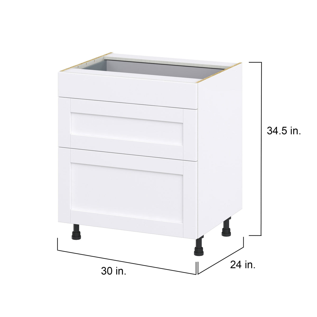 Hugo&Borg Rosemont 30-in W x 34.5-in H x 25-in D Glacier White 3-Drawer Base Fully Assembled Cabinet