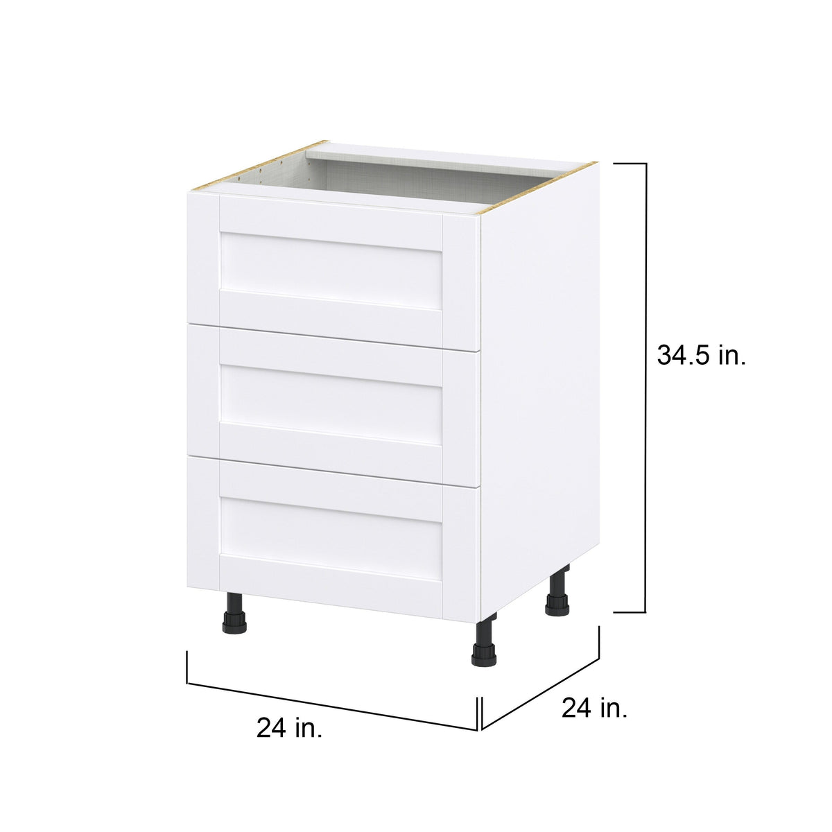 Hugo&Borg Rosemont 24-in W x 34.5-in H x 24-in D Glacier White 3-Drawer Base Fully Assembled Cabinet