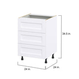Hugo&Borg Rosemont 24-in W x 34.5-in H x 24-in D Glacier White 3-Drawer Base Fully Assembled Cabinet