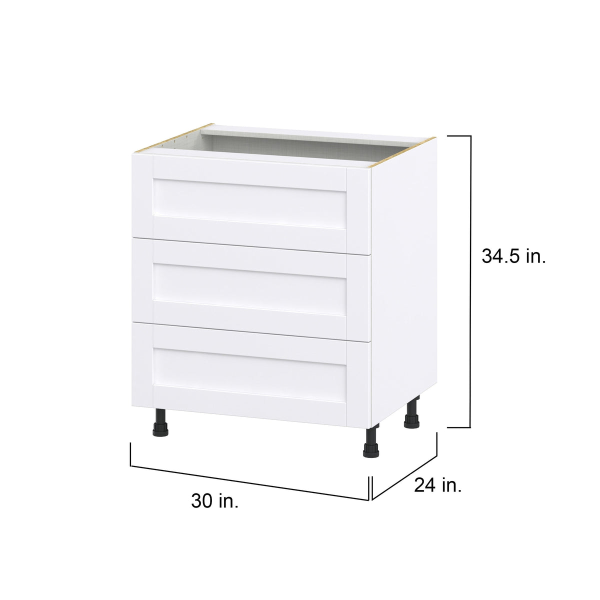 Hugo&Borg Rosemont 30-in W x 34.5-in H x 24-in D Glacier White 3-Drawer Base Fully Assembled Cabinet