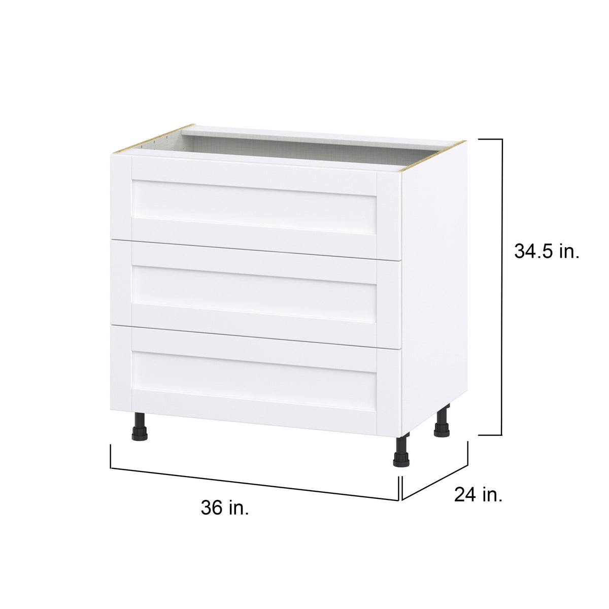 Hugo&Borg Rosemont 36-in W x 34.5-in H x 24-in D Glacier White 3-Drawer Base Fully Assembled Cabinet