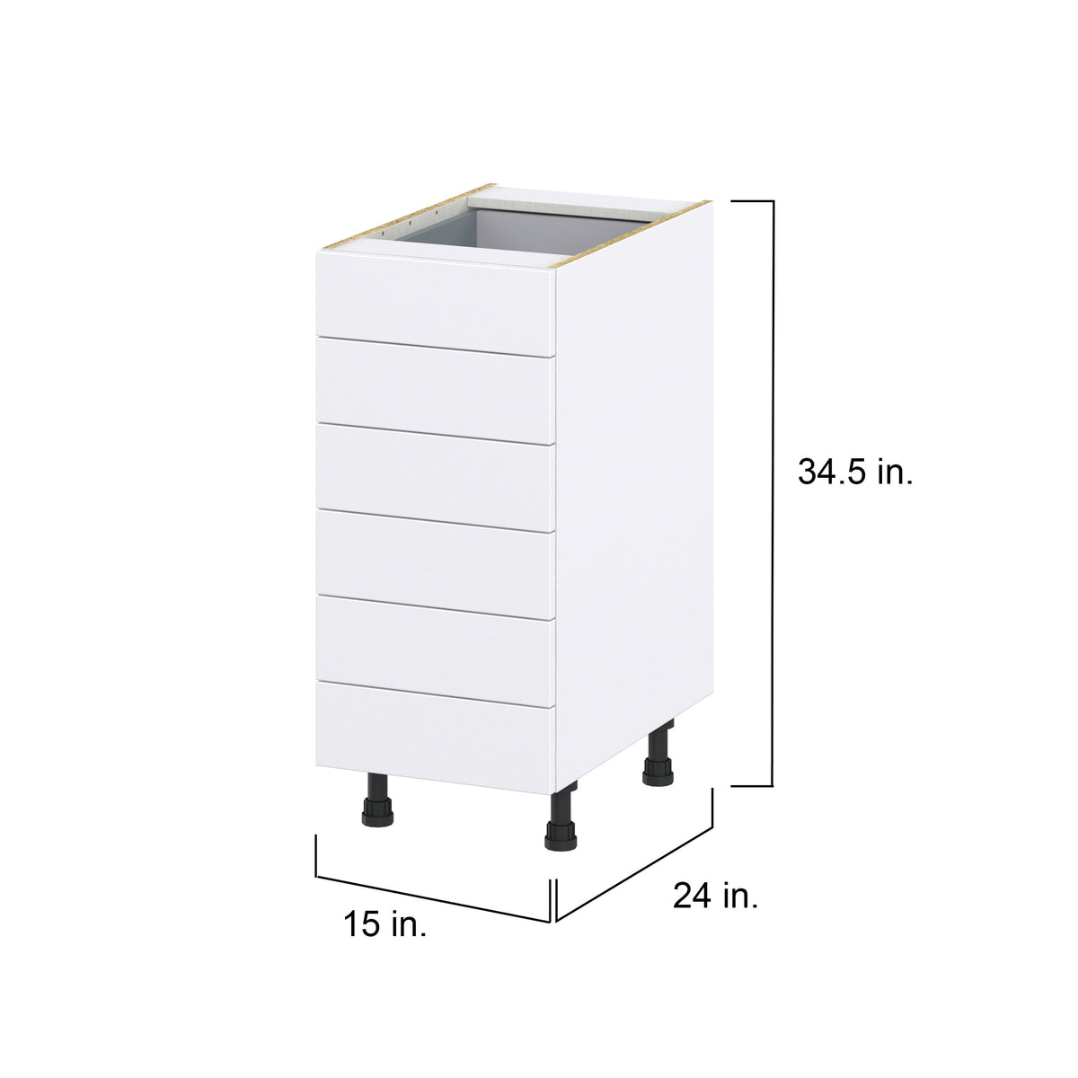 Hugo&Borg Rosemont 15-in W x 34.5-in H x 24-in D Glacier White 6-Drawer Base Fully Assembled Cabinet