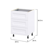Hugo&Borg Rosemont 24-in W x 34.5-in H x 24-in D Glacier White 3-Drawer Base Fully Assembled Cabinet