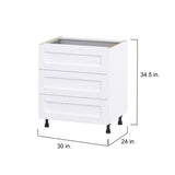 Hugo&Borg Rosemont 30-in W x 34.5-in H x 24-in D Glacier White 3-Drawer Base Fully Assembled Cabinet