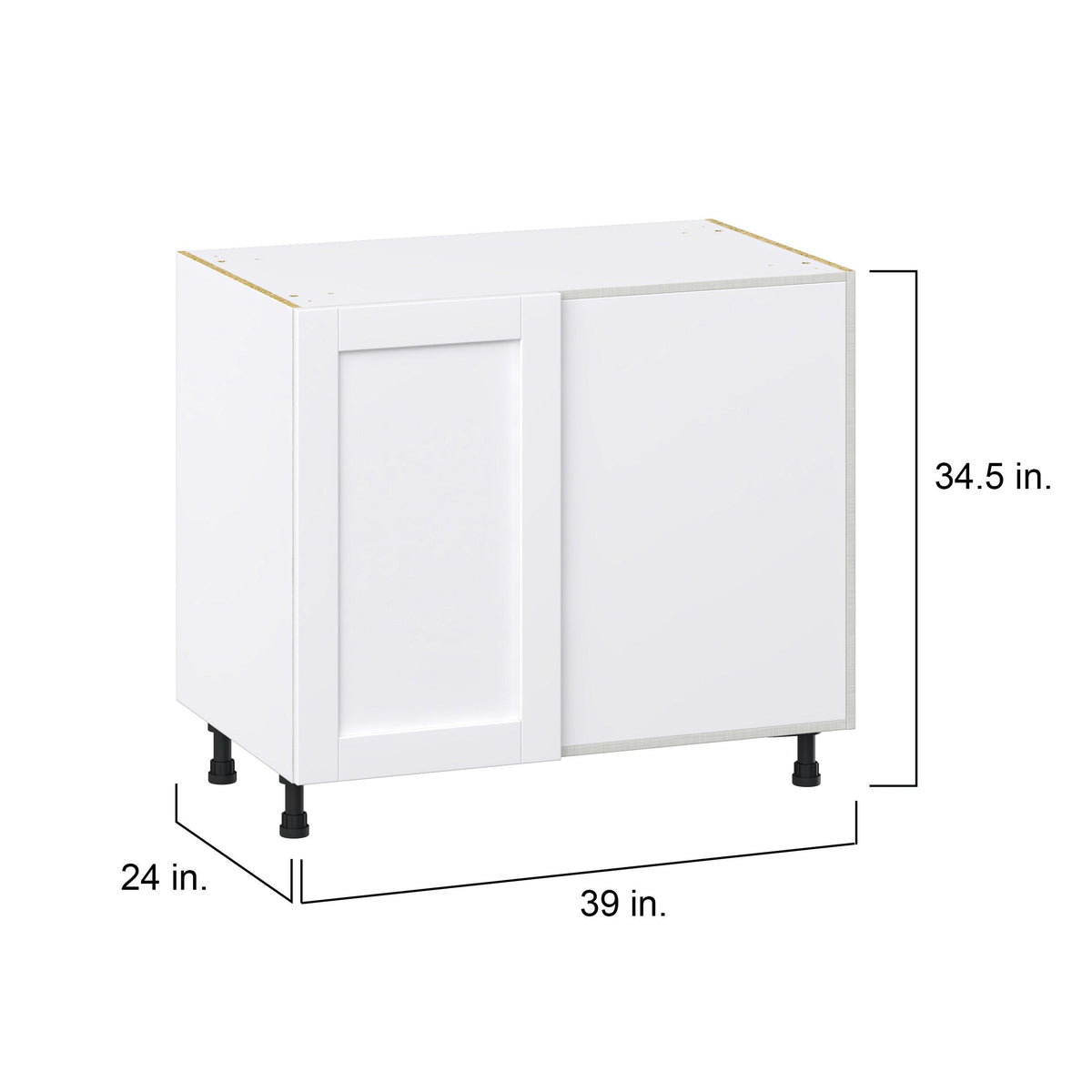 Hugo&Borg Rosemont 39-in W x 34.5-in H x 24-in D Glacier White Blind Corner Base Fully Assembled Cabinet (Flat Panel Shaker Style)