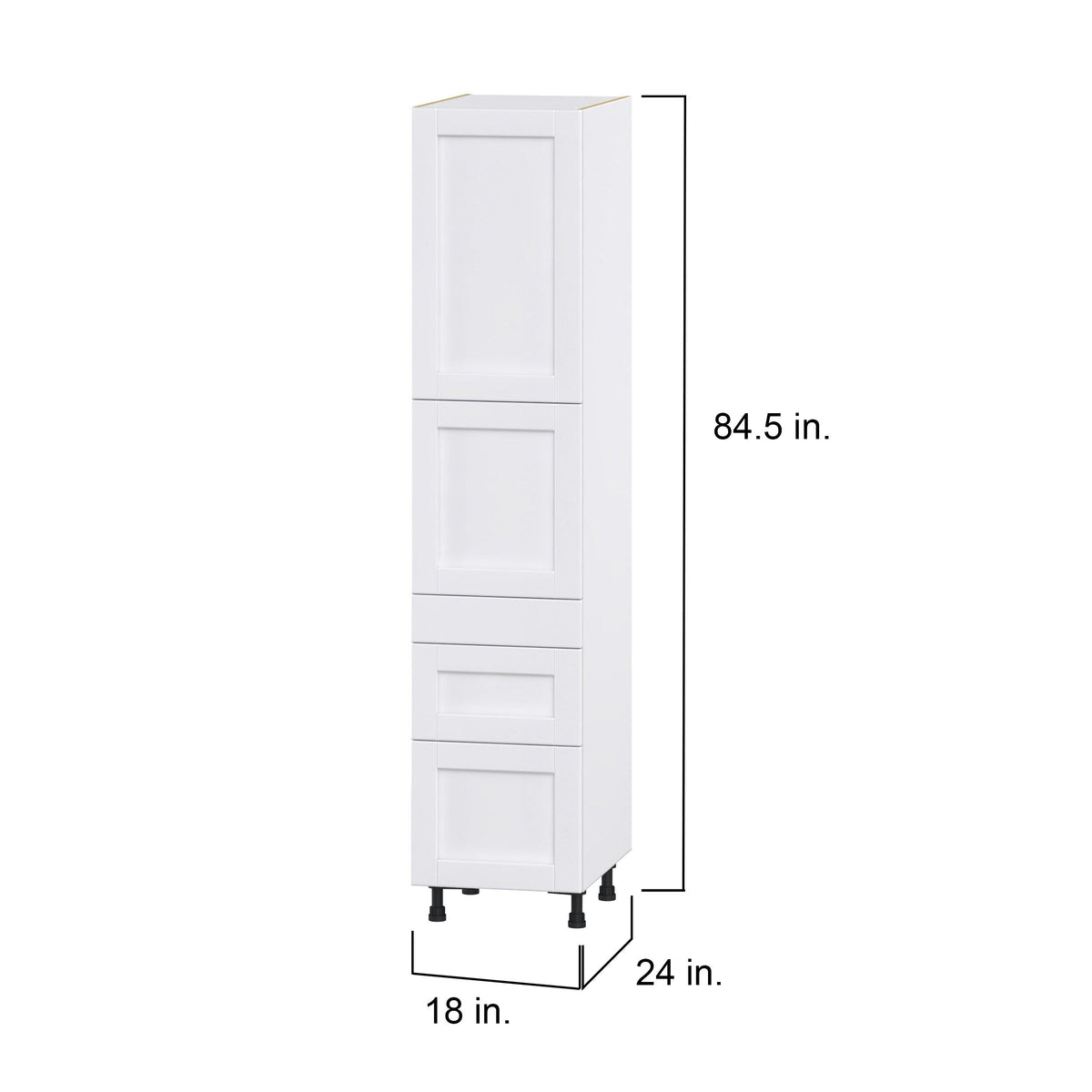 Hugo&Borg Rosemont 18-in W x 84.5-in H x 24-in D Glacier White 3-Drawers Pantry Fully Assembled Cabinet (Flat Panel Shaker Style)