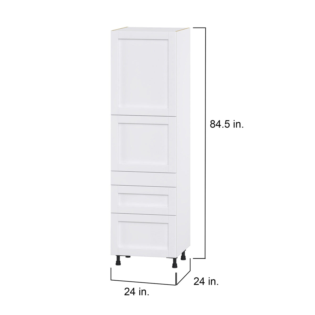 Hugo&Borg Rosemont 24-in W x 84.5-in H x 24-in D Glacier White 3-Drawers Pantry Fully Assembled Cabinet (Flat Panel Shaker Style)