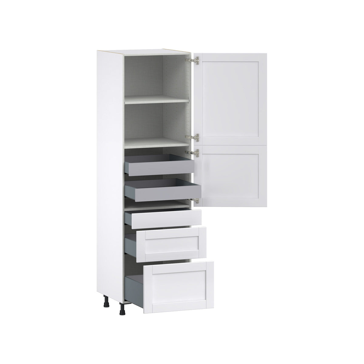 Hugo&Borg Rosemont 24-in W x 84.5-in H x 24-in D Glacier White 3-Drawers Pantry Fully Assembled Cabinet (Flat Panel Shaker Style)