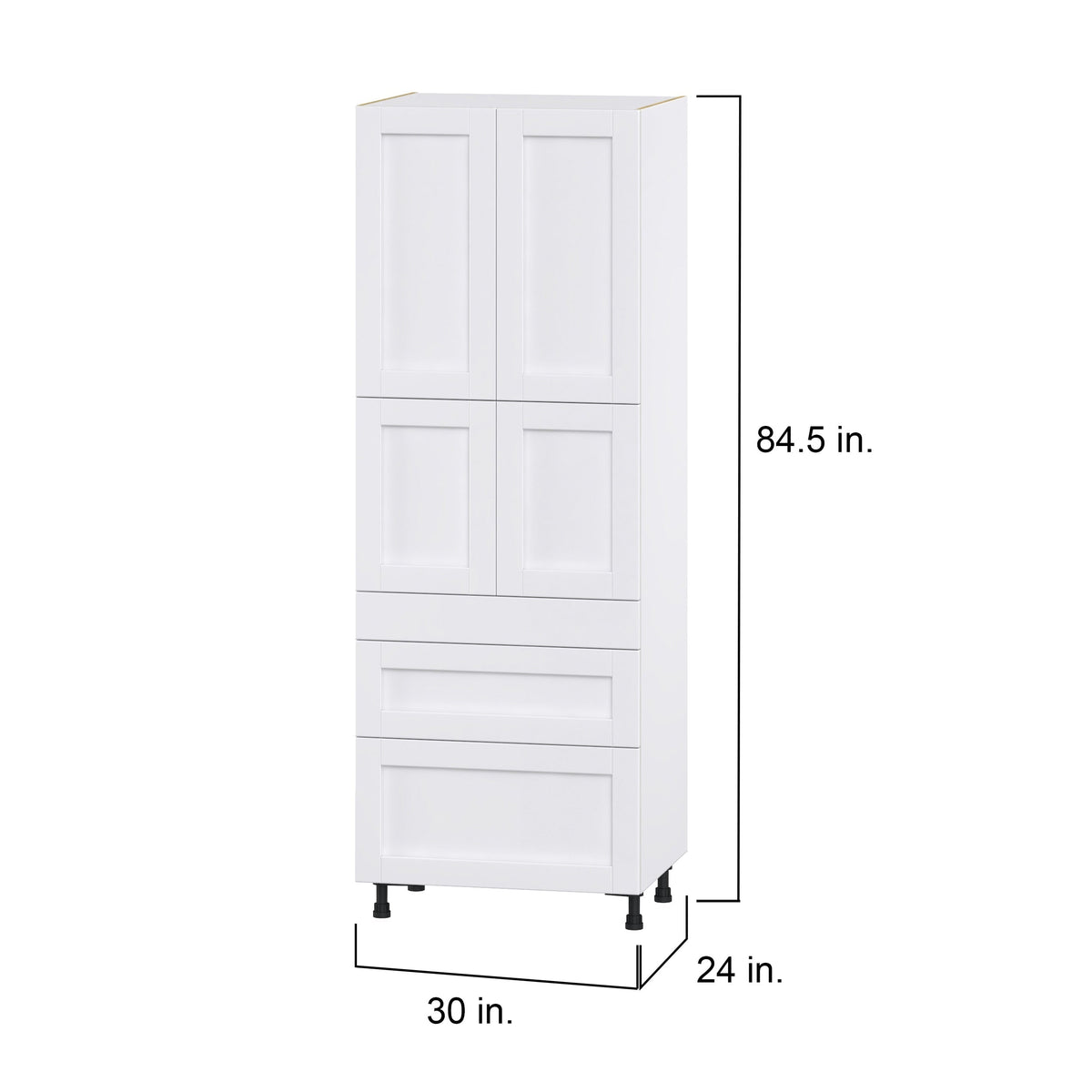 Hugo&Borg Rosemont 30-in W x 84.5-in H x 24-in D Glacier White 3-Drawers Pantry Fully Assembled Cabinet (Flat Panel Shaker Style)