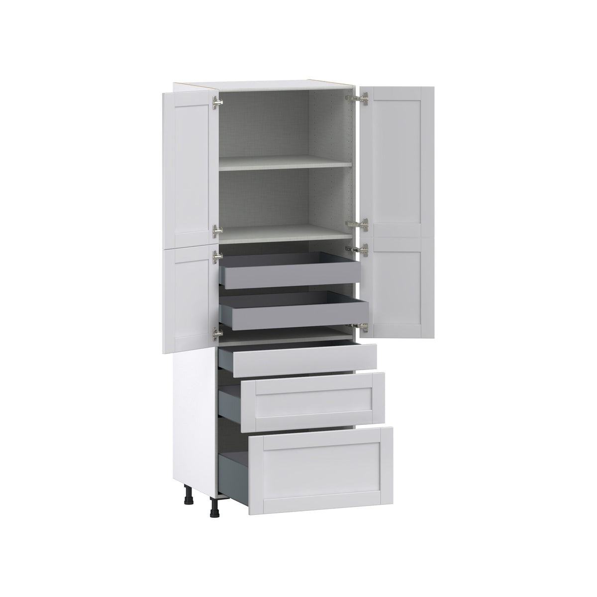 Hugo&Borg Rosemont 30-in W x 84.5-in H x 24-in D Glacier White 3-Drawers Pantry Fully Assembled Cabinet (Flat Panel Shaker Style)