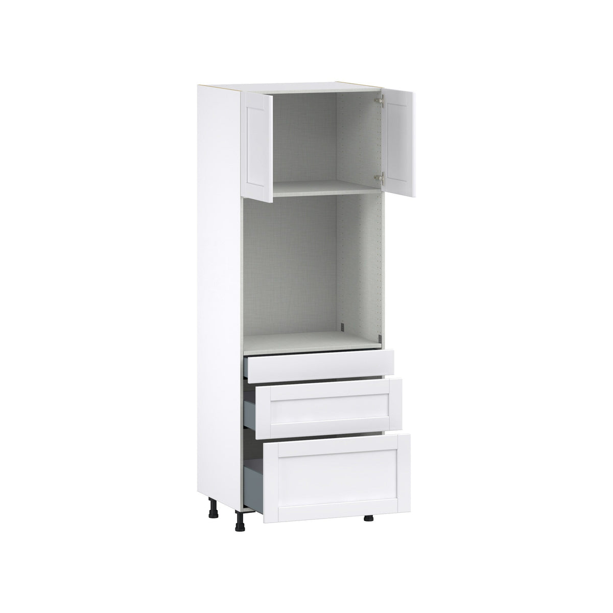 Hugo&Borg Rosemont 30-in W x 84.5-in H x 24-in D Glacier White 3-Drawers Single Oven Base Fully Assembled Cabinet (Flat Panel Shaker Style)