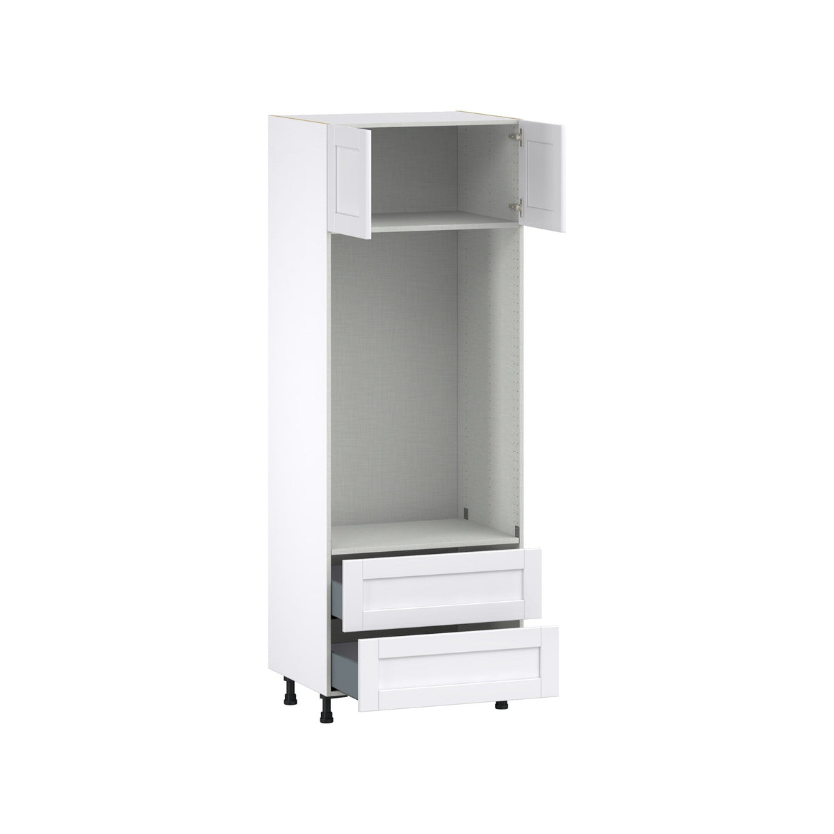 Hugo&Borg Rosemont 30-in W x 84.5-in H x 24-in D Glacier White 2-Drawers Microwave Base Fully Assembled Cabinet (Flat Panel Shaker Style)