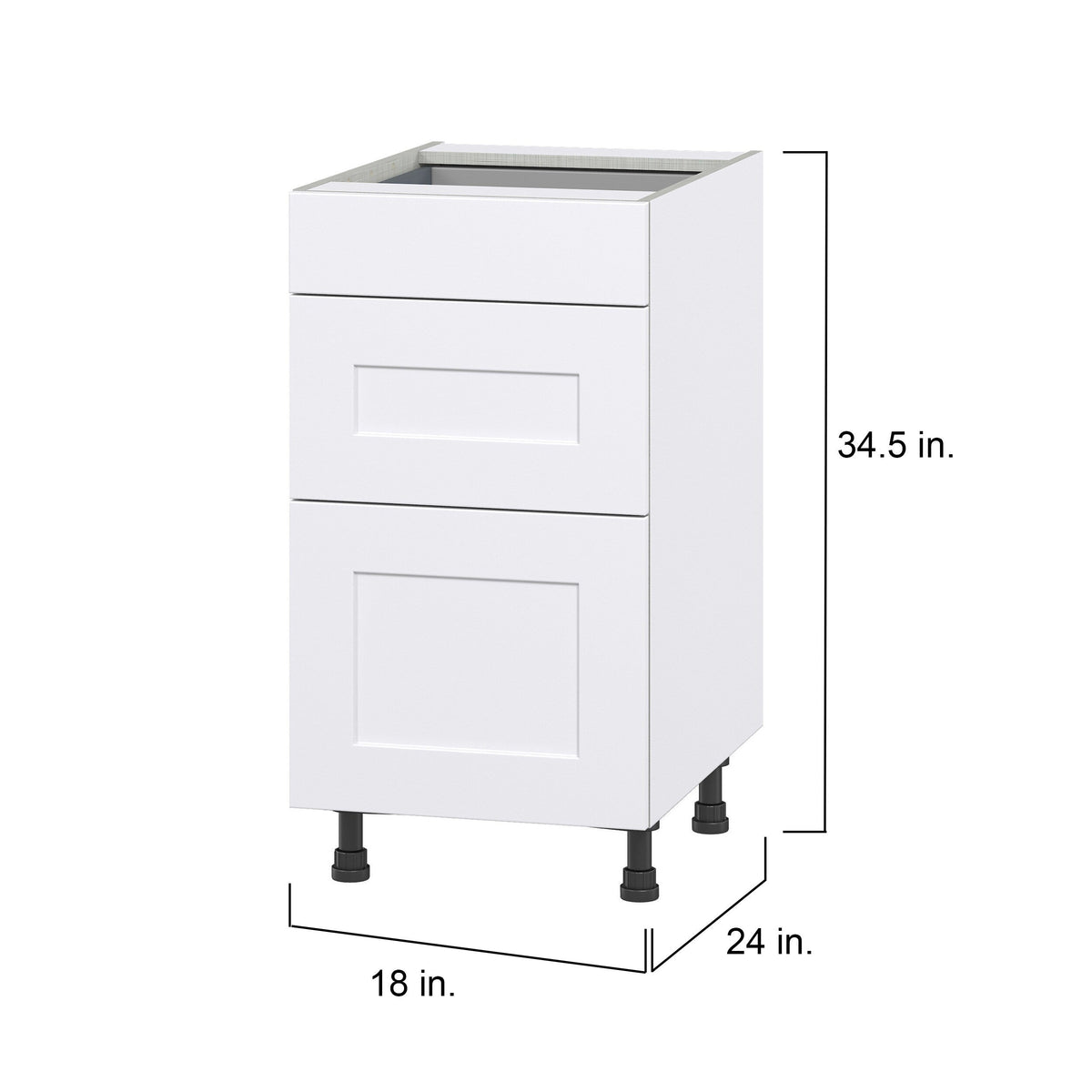 Hugo&Borg Jolie 18-in W x 34.5-in H x 25-in D Warm White 3-Drawer Base Fully Assembled Cabinet