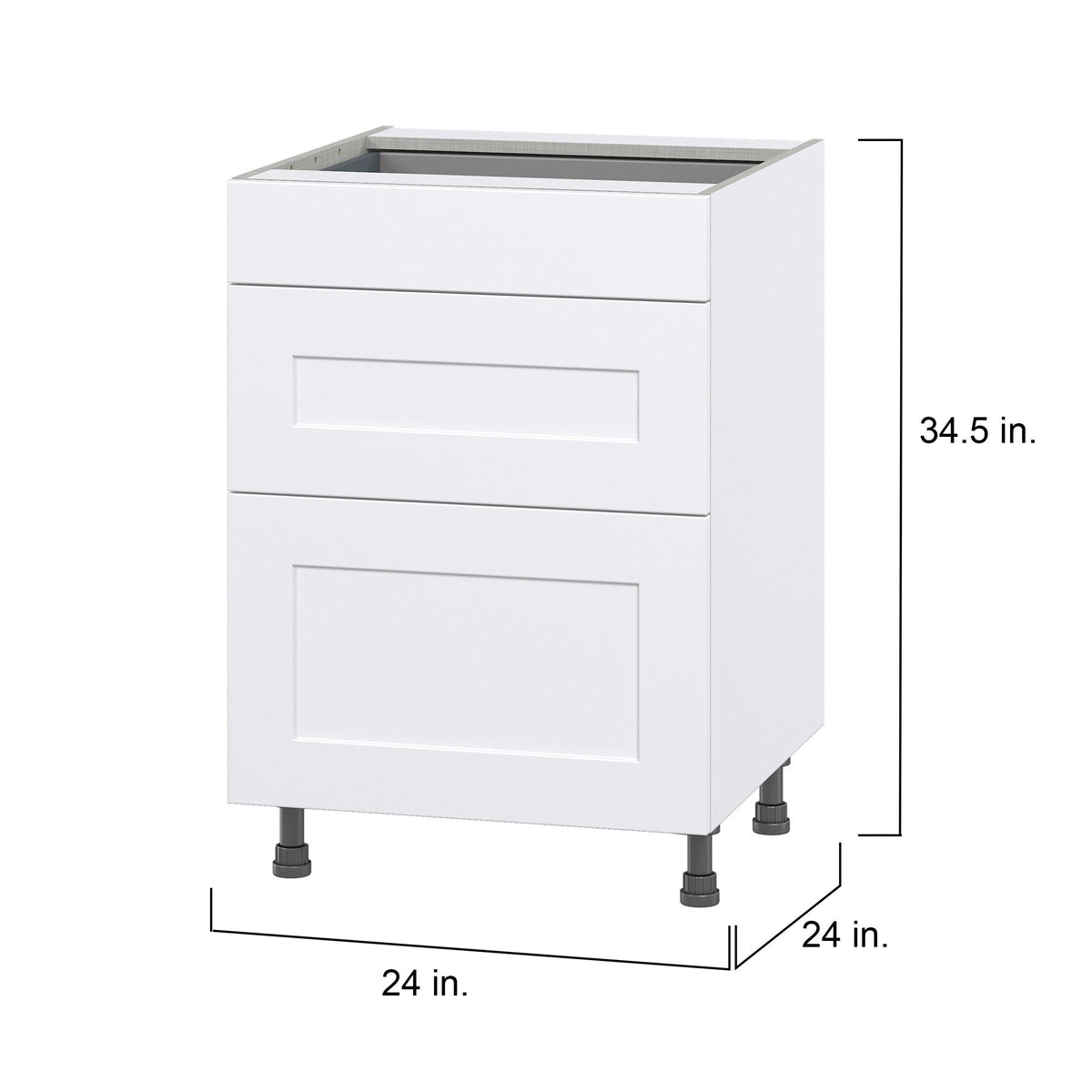 Hugo&Borg Jolie 24-in W x 34.5-in H x 24-in D Warm White 3-Drawer Base Fully Assembled Cabinet