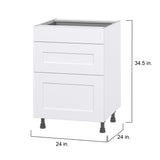 Hugo&Borg Jolie 24-in W x 34.5-in H x 24-in D Warm White 3-Drawer Base Fully Assembled Cabinet