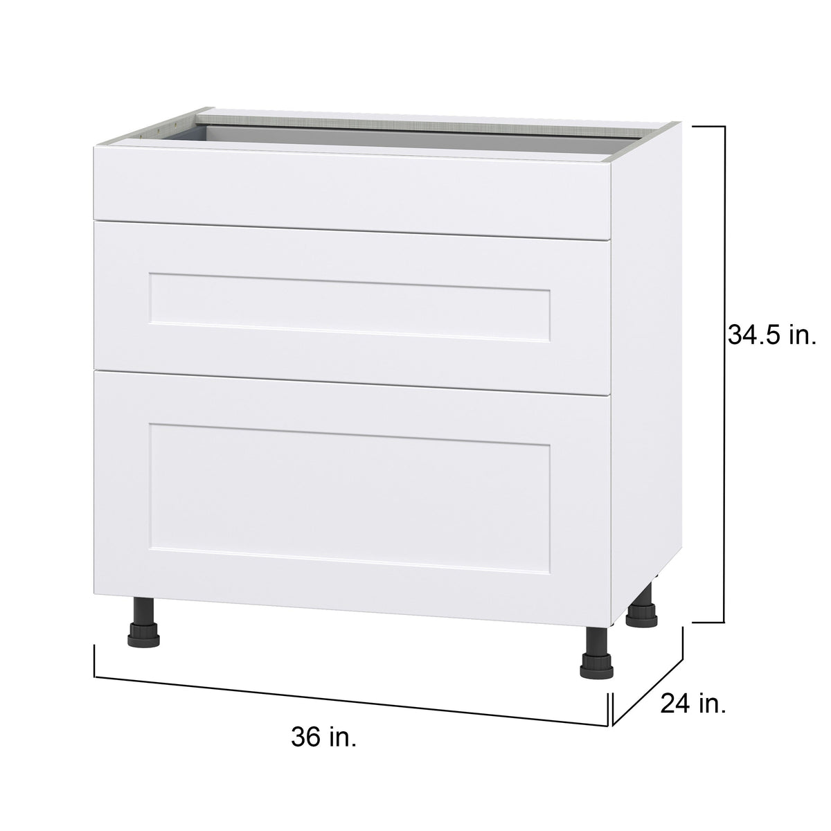 Hugo&Borg Jolie 36-in W x 34.5-in H x 24-in D Warm White 3-Drawer Base Fully Assembled Cabinet
