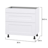 Hugo&Borg Jolie 36-in W x 34.5-in H x 24-in D Warm White 3-Drawer Base Fully Assembled Cabinet