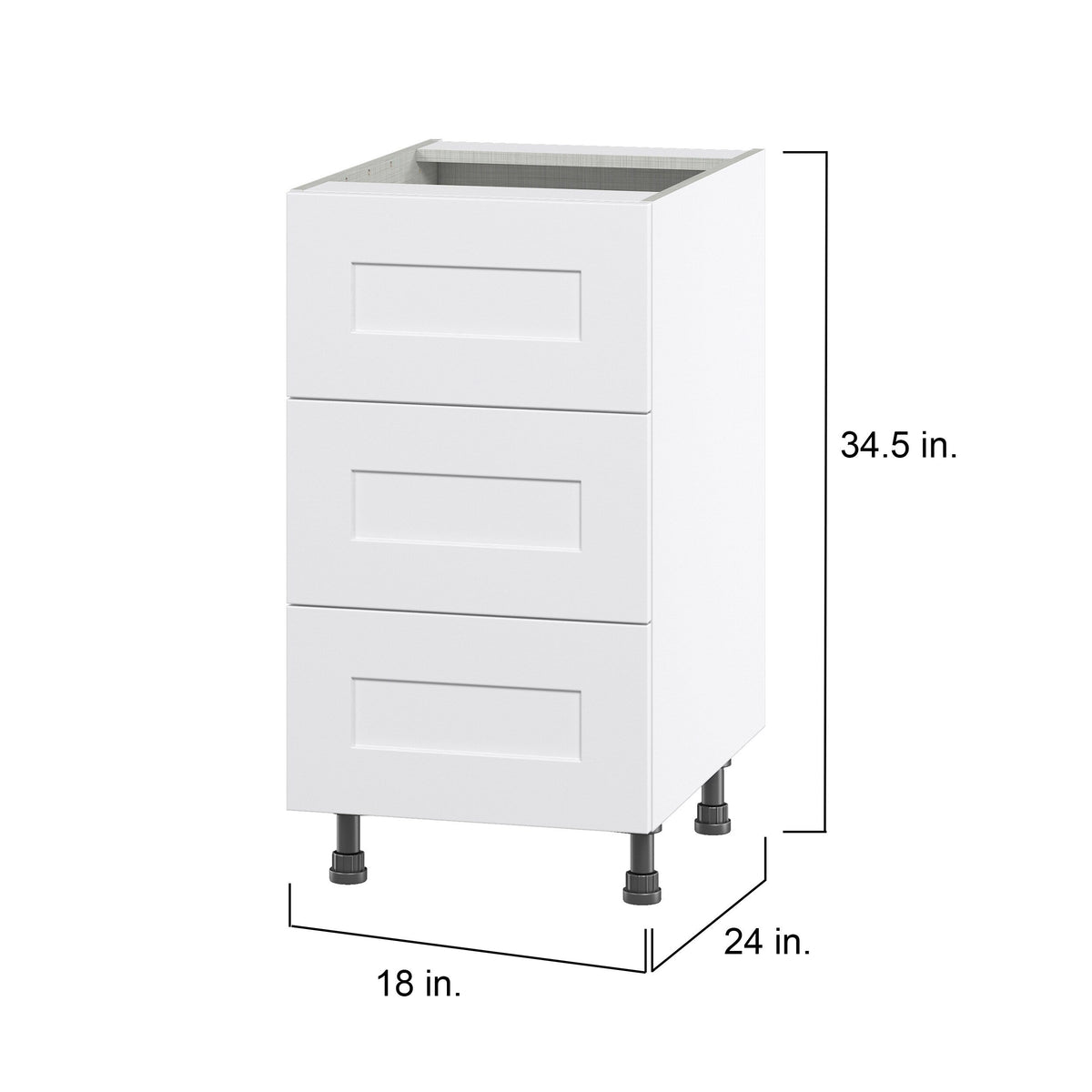Hugo&Borg Jolie 18-in W x 34.5-in H x 24-in D Warm White 3-Drawer Base Fully Assembled Cabinet