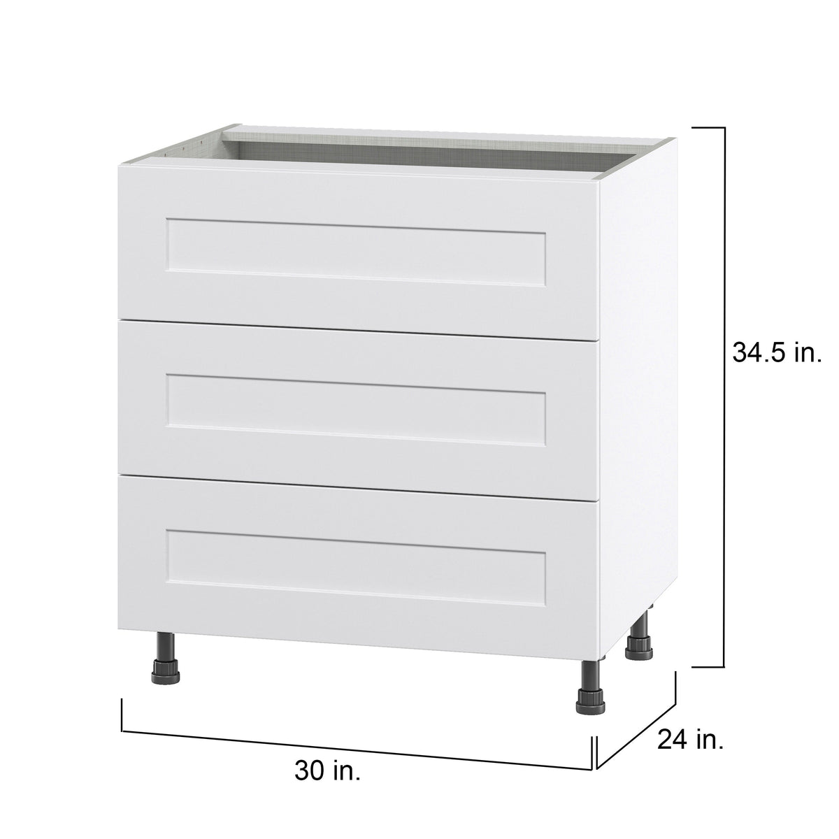 Hugo&Borg Jolie 30-in W x 34.5-in H x 24-in D Warm White 3-Drawer Base Fully Assembled Cabinet