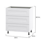 Hugo&Borg Jolie 30-in W x 34.5-in H x 24-in D Warm White 3-Drawer Base Fully Assembled Cabinet