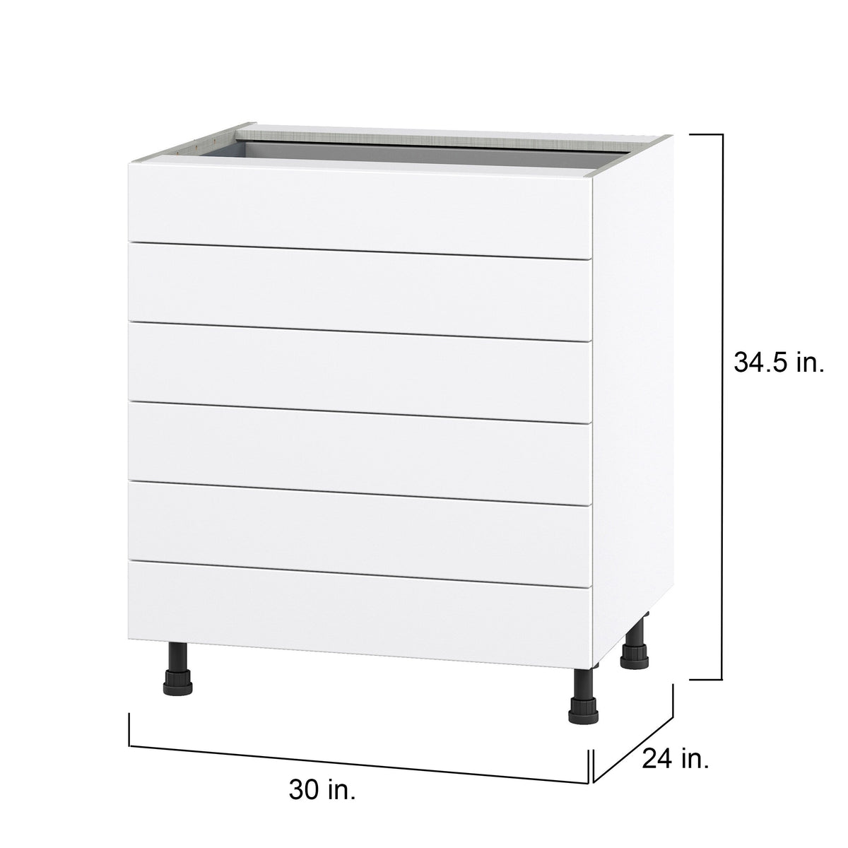 Hugo&Borg Jolie 30-in W x 34.5-in H x 24-in D Warm White 6-Drawer Base Fully Assembled Cabinet