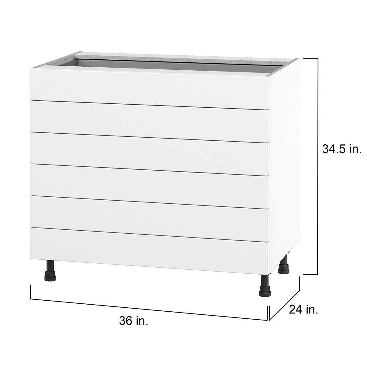 Hugo&Borg Jolie 36-in W x 34.5-in H x 24-in D Warm White 6-Drawer Base Fully Assembled Cabinet