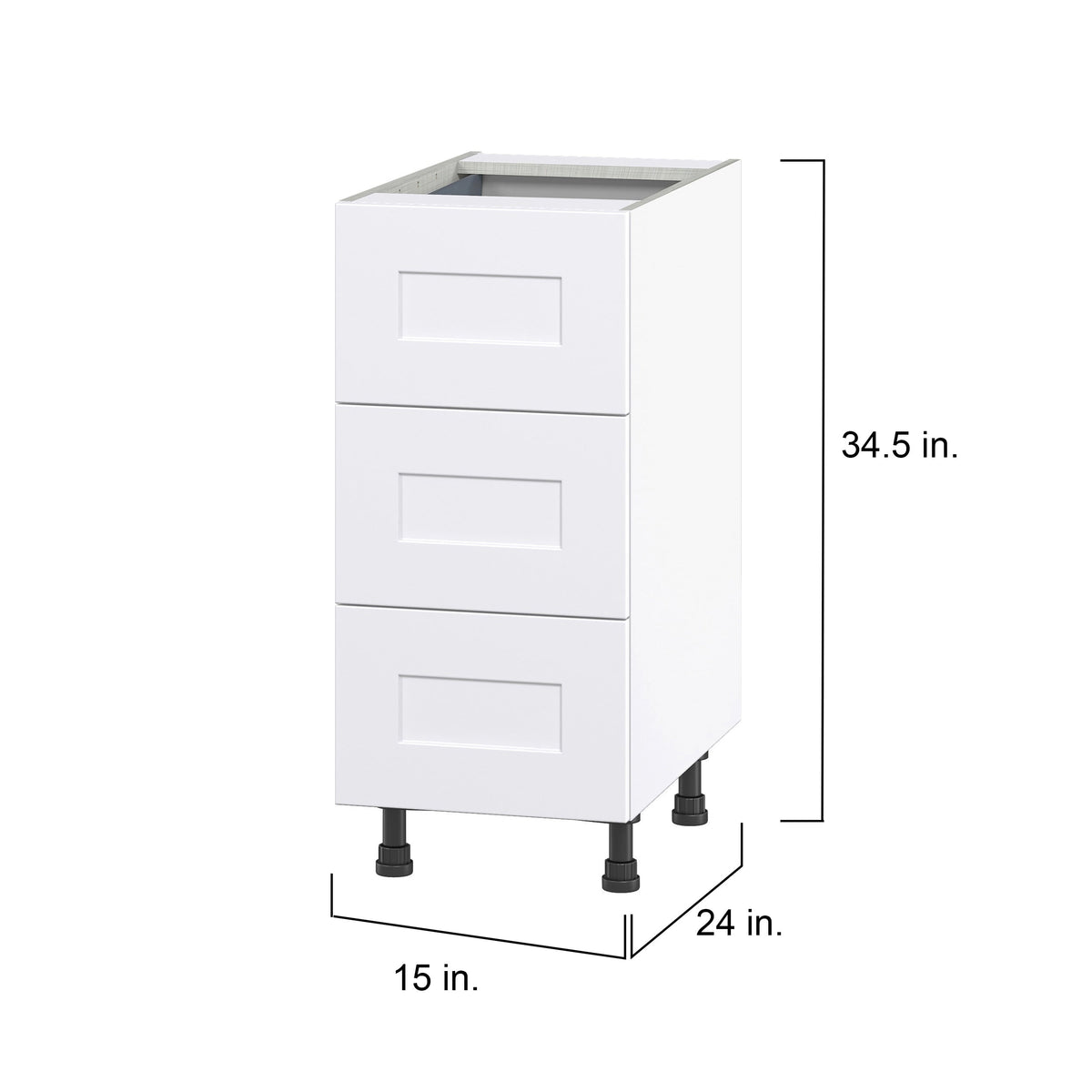Hugo&Borg Jolie 15-in W x 34.5-in H x 25-in D Warm White 3-Drawer Base Fully Assembled Cabinet