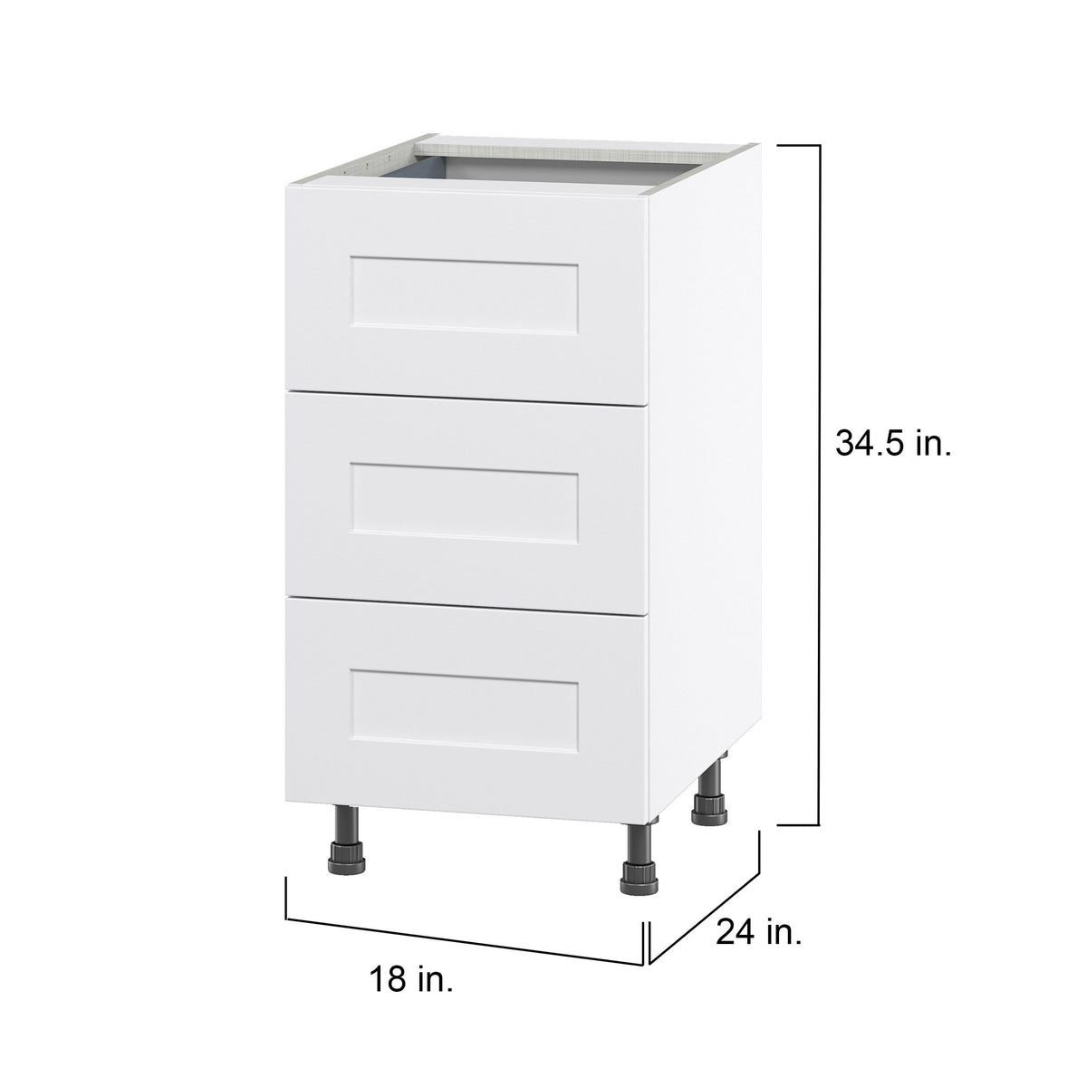 Hugo&Borg Jolie 18-in W x 34.5-in H x 25-in D Warm White 3-Drawer Base Fully Assembled Cabinet