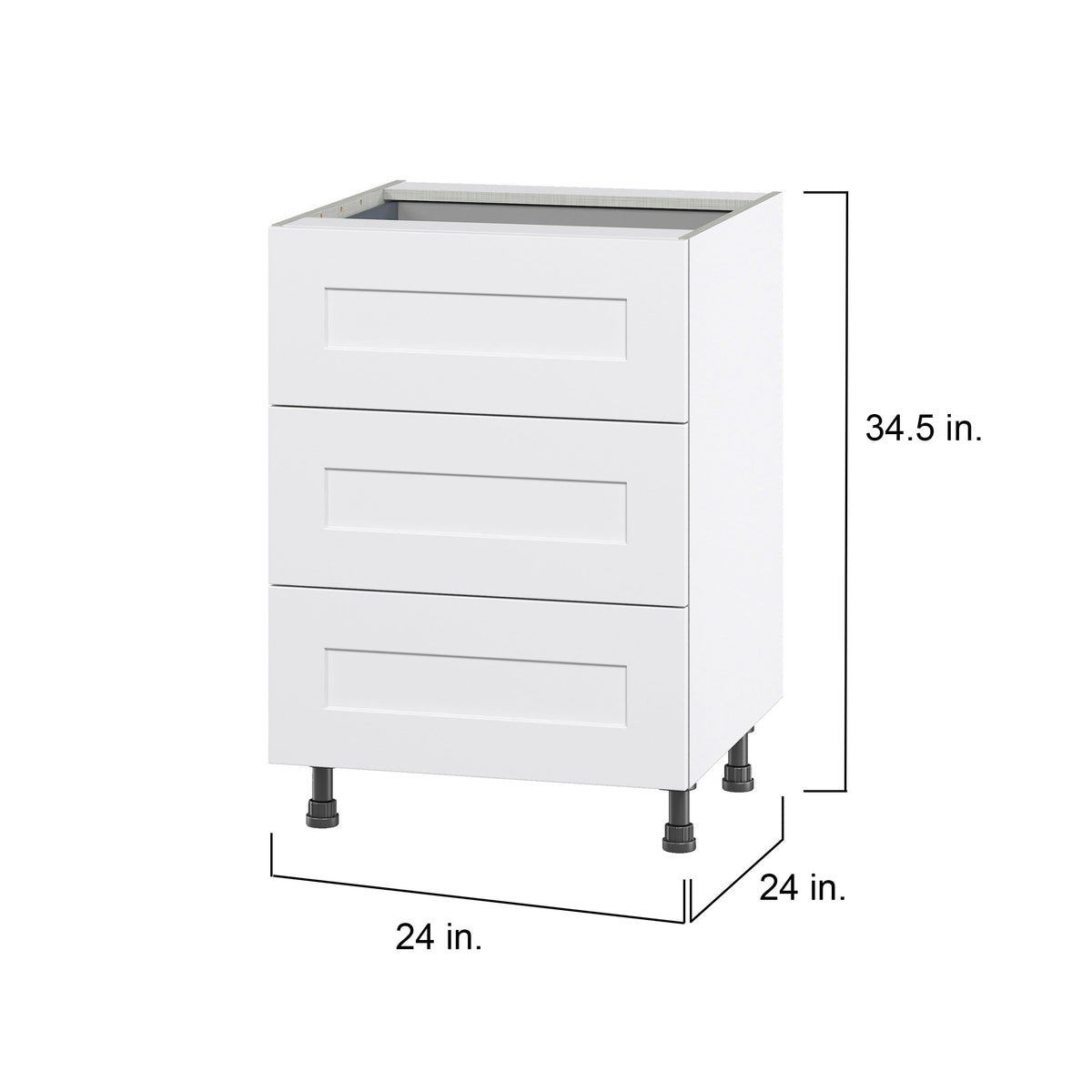 Hugo&Borg Jolie 24-in W x 34.5-in H x 24-in D Warm White 3-Drawer Base Fully Assembled Cabinet
