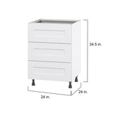 Hugo&Borg Jolie 24-in W x 34.5-in H x 24-in D Warm White 3-Drawer Base Fully Assembled Cabinet