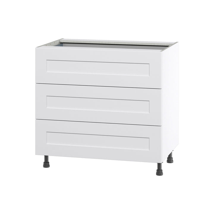 Hugo&Borg Jolie 36-in W x 34.5-in H x 24-in D Warm White 3-Drawer Base Fully Assembled Cabinet