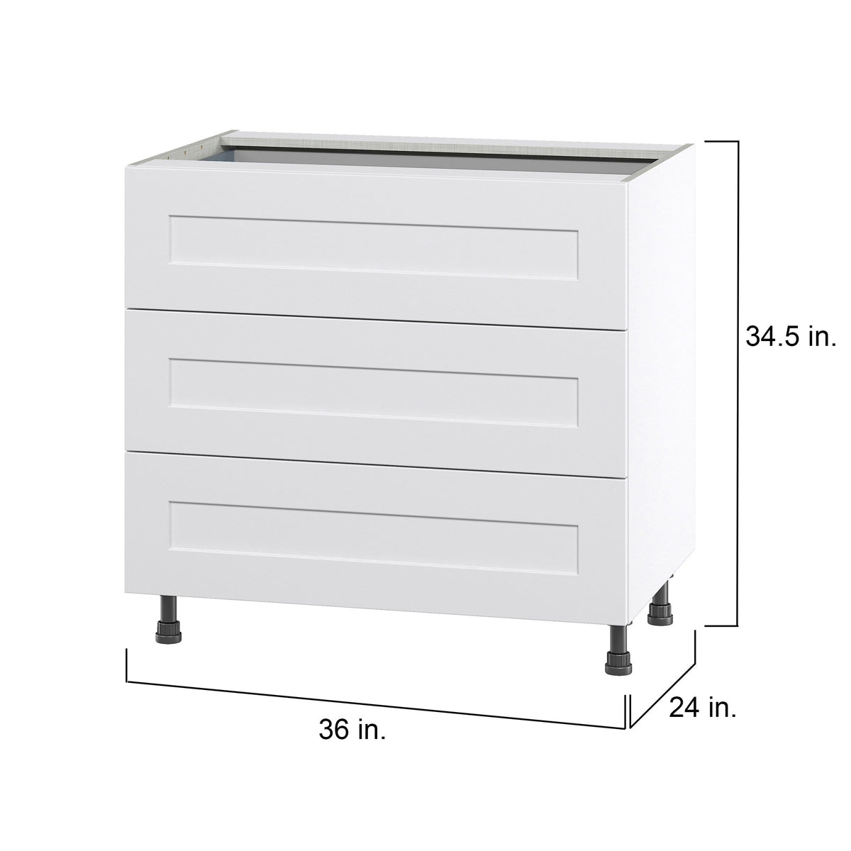 Hugo&Borg Jolie 36-in W x 34.5-in H x 24-in D Warm White 3-Drawer Base Fully Assembled Cabinet