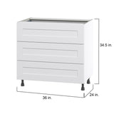 Hugo&Borg Jolie 36-in W x 34.5-in H x 24-in D Warm White 3-Drawer Base Fully Assembled Cabinet