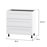 Hugo&Borg Jolie 36-in W x 34.5-in H x 24-in D Warm White 3-Drawer Base Fully Assembled Cabinet